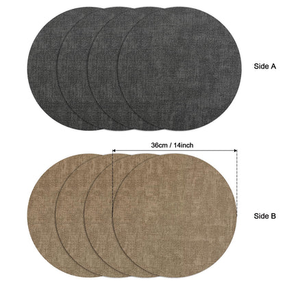 Myir JUN Round Dual-Sided Placemats, Faux Leather Set of 4 for Indoor and Outdoor Dining Tables, Non-Slip Washable Table Mats (Gray Beige)