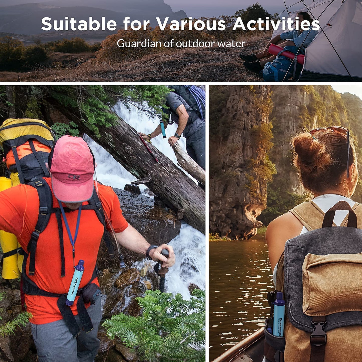 Membrane Solutions Straw Water Filter S1, NSF/ANSI 42&372&401 certificated, Survival Filtration Portable Gear, Emergency Preparedness, Supply for Drinking Hiking Camping Team Family Outing, 4 Pack