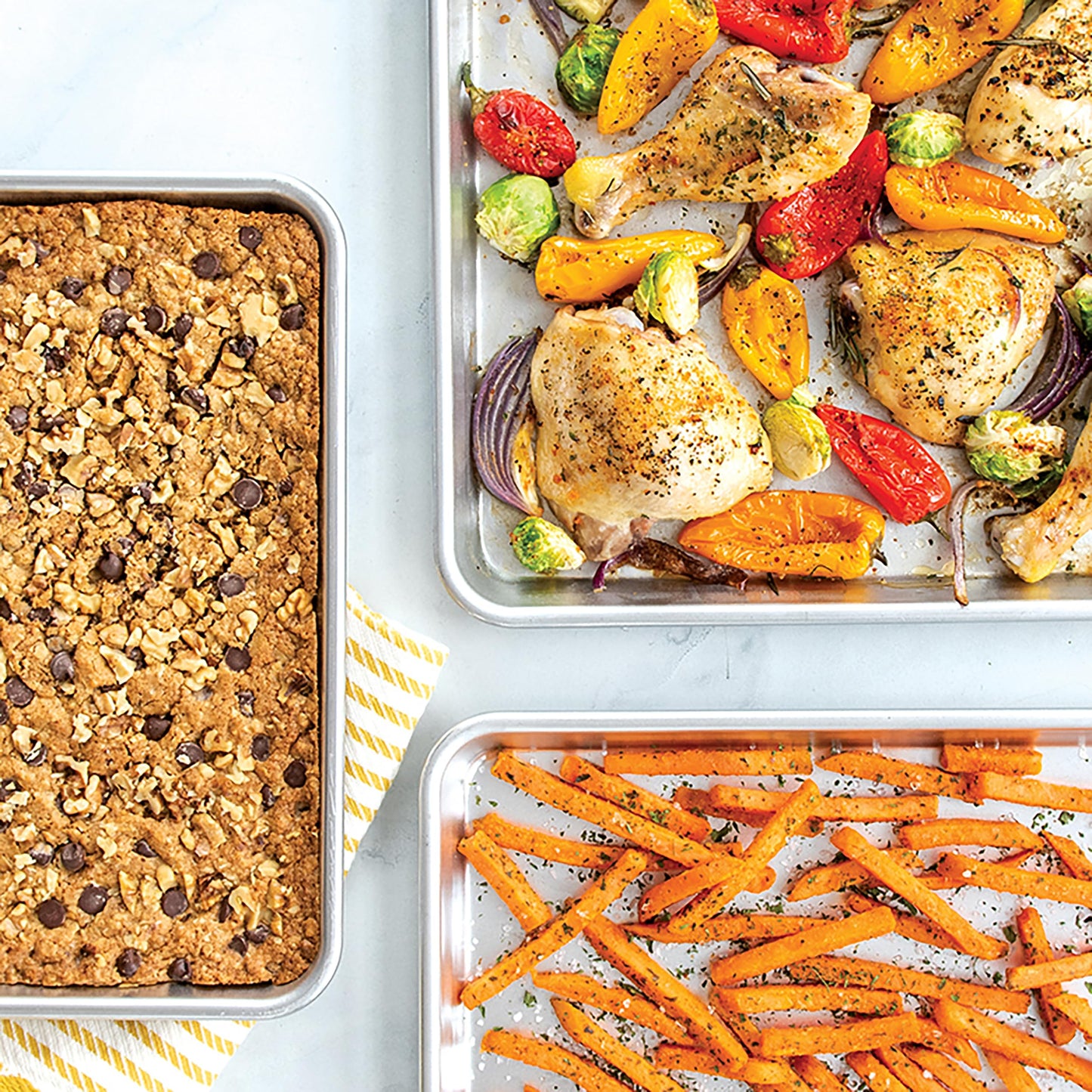 Nordic Ware Naturals 3 Piece Set - USA Made Aluminum Commercial Quality Sheet Pan for Baking or Roasting, Encapsulated Galvanized Steel Rim Prevents Warping; Half Sheet, Jelly Roll and Quarter Sheet