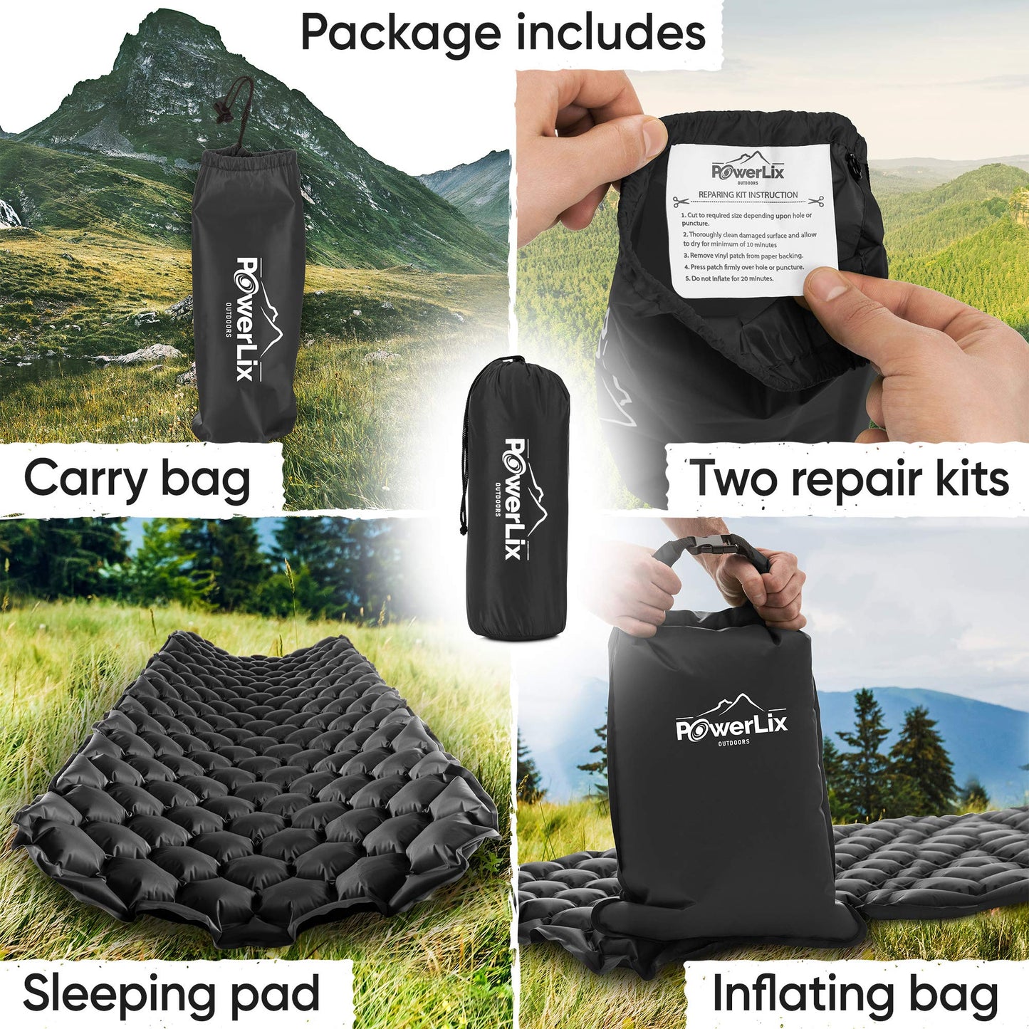 POWERLIX Ultralight Sleeping Pad for Camping with Inflating Bag– Compact Lightweight Camping Mat, Outdoor Backpacking Hiking Traveling Airpad Camping Air Mattress Sleeping Mat