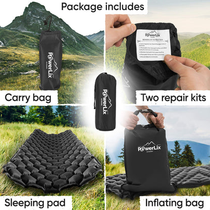 POWERLIX Ultralight Sleeping Pad for Camping with Inflating Bag– Compact Lightweight Camping Mat, Outdoor Backpacking Hiking Traveling Airpad Camping Air Mattress Sleeping Mat