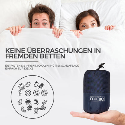 MIQIO 2-in-1 Sleeping Bag Liner and XL Sized Travel Sheet - All Around Zipper - 100% Cotton - Ultra Lightweight Sleep Liner for Hotel Hostel and Camping