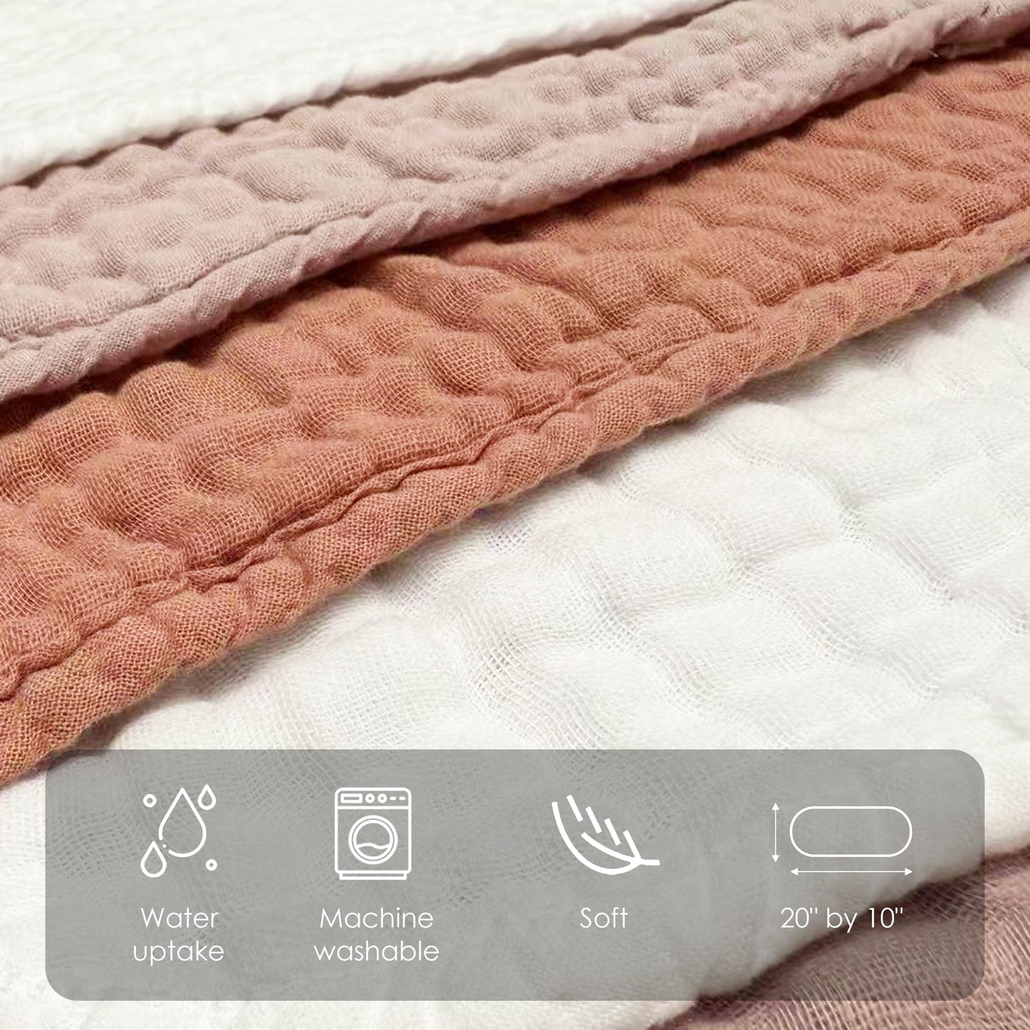 Muslin Burp Cloths for Baby 100% Cotton Burping Cloths for Unisex, Boy, Girl - Large 20'' by 10'' Newborn Essentials Ultra Soft Absorbent Milk Spit Up Rags - 12 Pack - White+Light Bean Paste Series