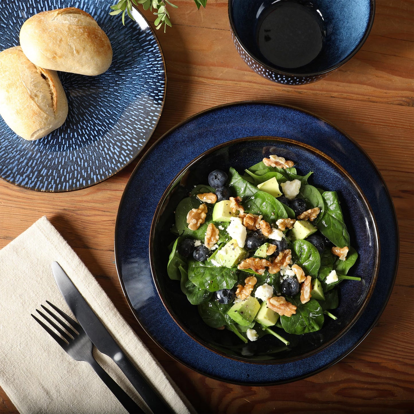 Gibson Elite Matisse 16 Piece Double Bowl Dinnerware Set, Cobalt Blue, Service for 4 (16pcs)