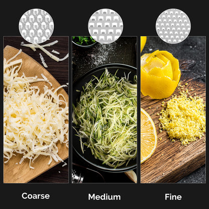 Joined Cheese Grater with Garlic Crusher- Box Grater Vegetable Shredder with 2 Stainless Steel Blades - Graters for Kitchen- Cheese Graters with Handle - Garlic Mincer Tool and Vegetable Peeler