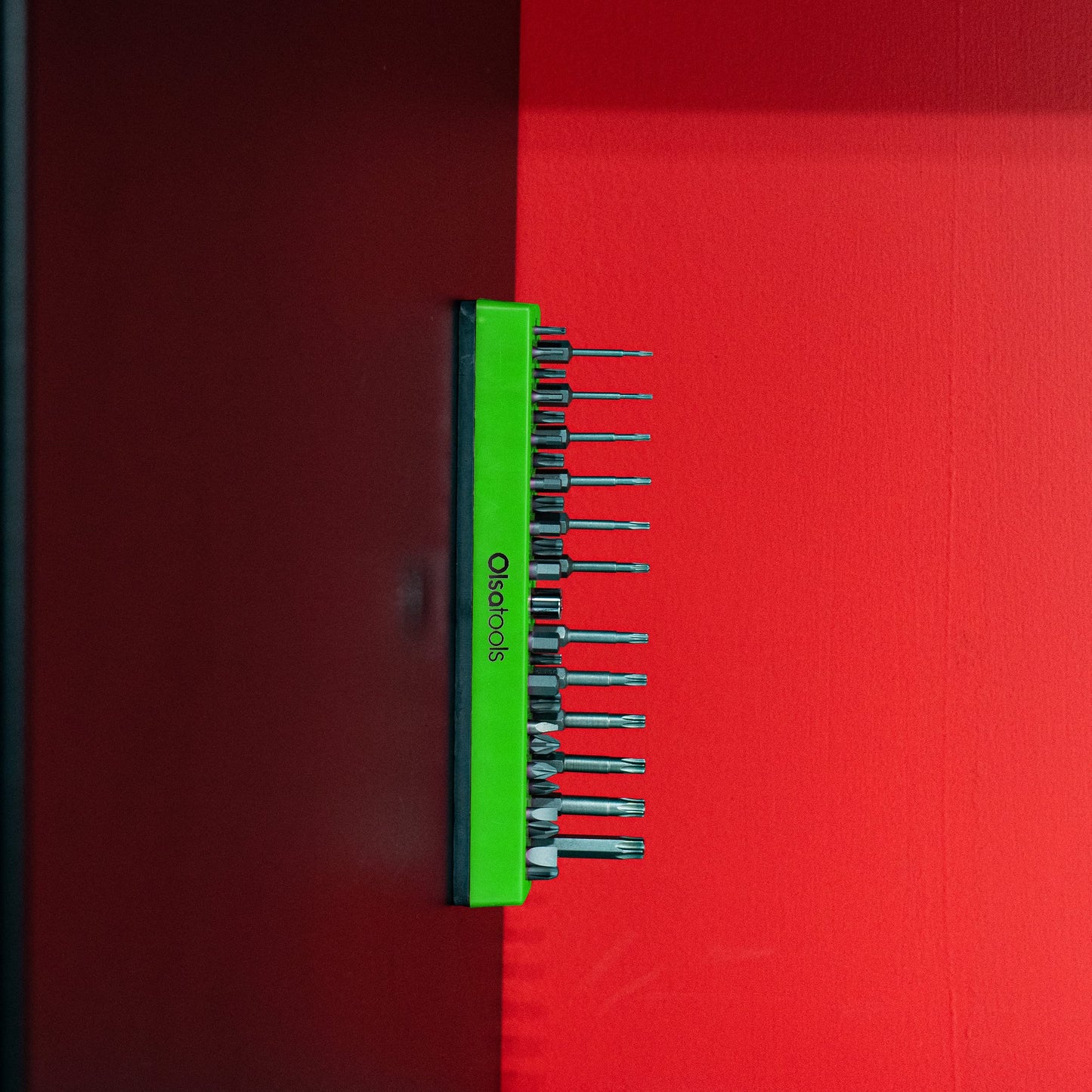 Olsa Tools Hex Bit Organizer with Magnetic Base - Green Holder for Drill, Tamper, and Specialty Bits - Compact Magnetic Storage Solution - Part 1140