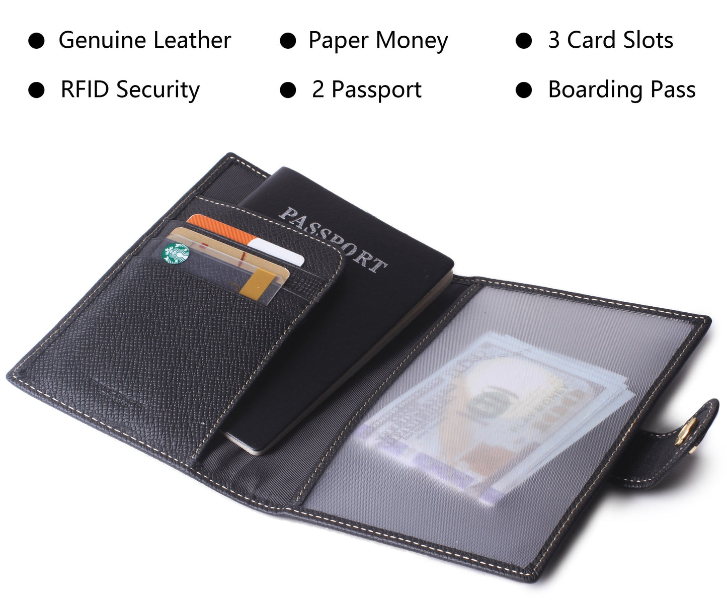 Passport Holder Cover Wallet RFID Blocking Leather Card Case Travel Document Organizer Black