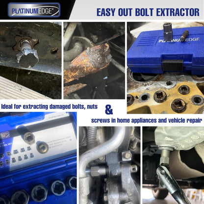 PLATINUMEDGE 13 Pieces Impact Bolt & Nut Remover Set, Stripped Bolt Extractor Set, Cr-Mo Extraction Tool Set with Solid Storage Case, Easy Out Rusted Rounded Damaged Nuts and Bolts