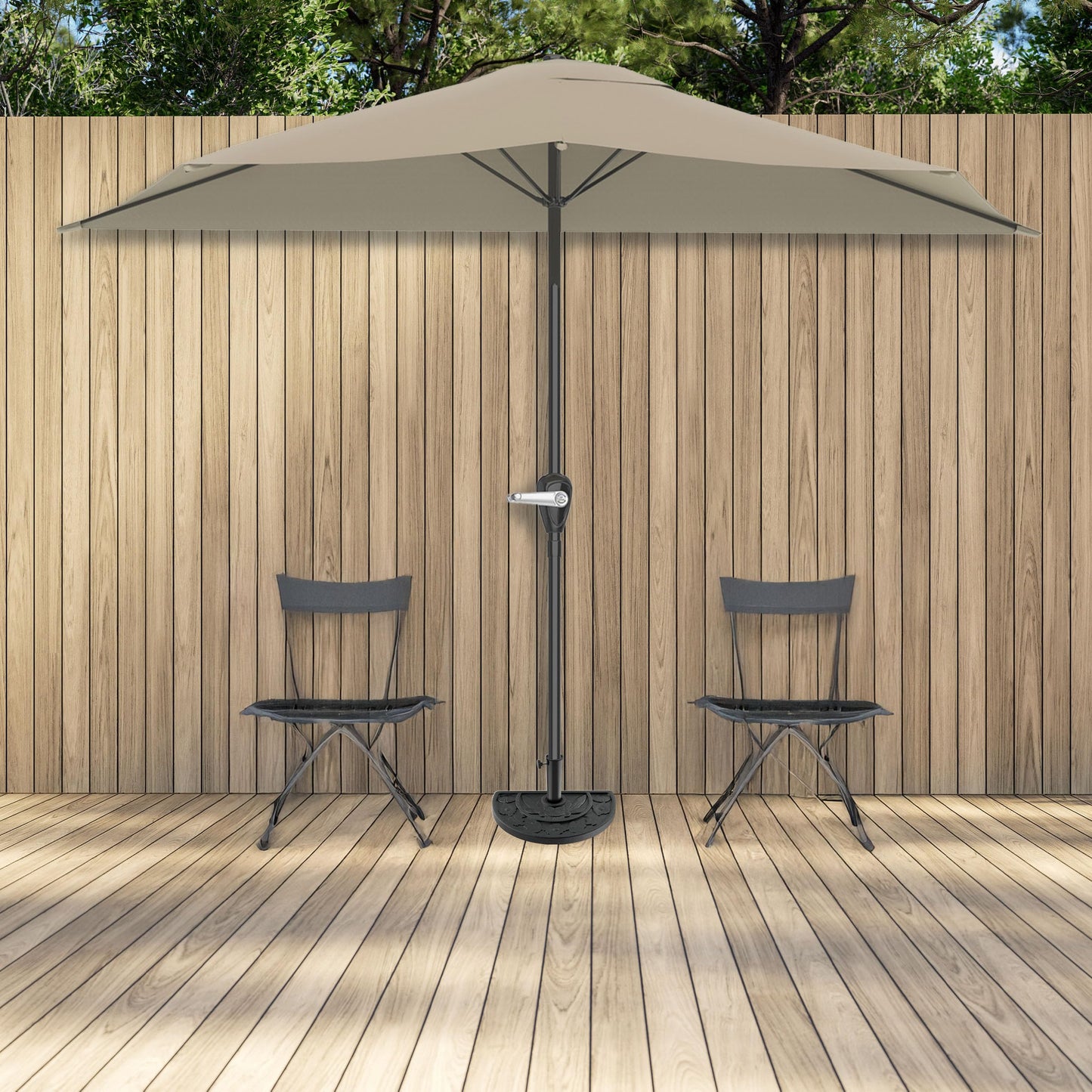 Half Round Umbrella Base - 20lb Weighted Semicircle Freestanding Resin and Concrete Umbrella Stand for Outdoor Use by Pure Garden (Black)