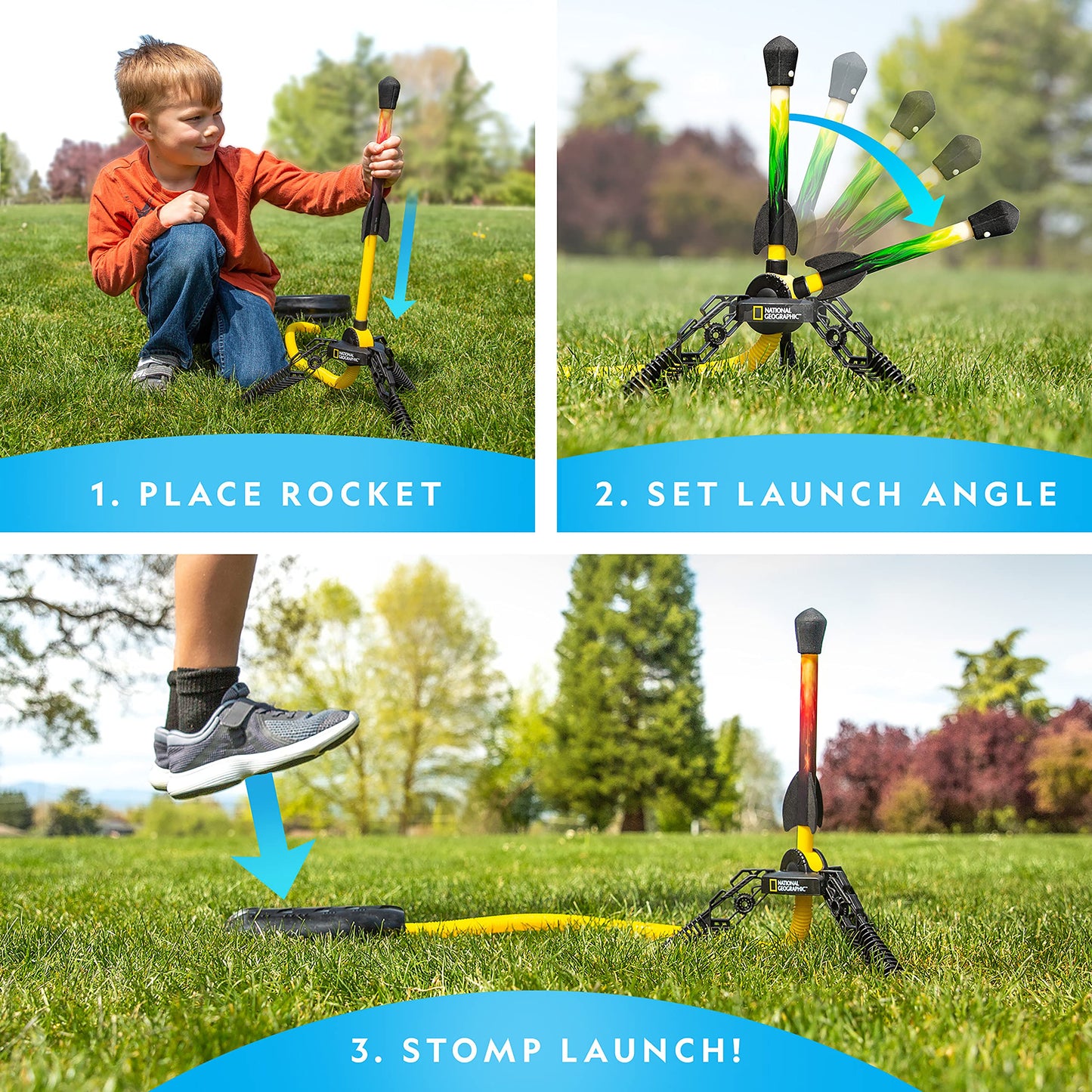 National Geographic Air Rocket Toy – Ultimate LED Rocket Launcher for Kids, Jump and Launch The Light Up, Air Powered, Foam Tipped Rockets up to 100 Feet