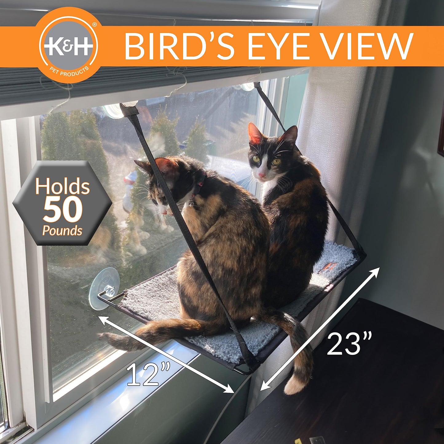 K&H Pet Products EZ Mount Cat Window Perch for Large Cats, Sturdy Kitty Sill Window Hammock Bed, Steel Frame, Sturdy Suction Cups, Washable Shelf Cover, Foldable - Fits 27"W X 23"H Glass Spaces