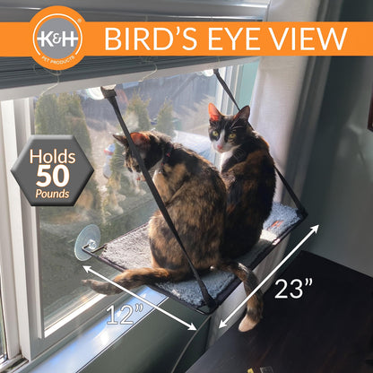K&H Pet Products EZ Mount Cat Window Perch for Large Cats, Sturdy Kitty Sill Window Hammock Bed, Steel Frame, Sturdy Suction Cups, Washable Shelf Cover, Foldable - Fits 27"W X 23"H Glass Spaces