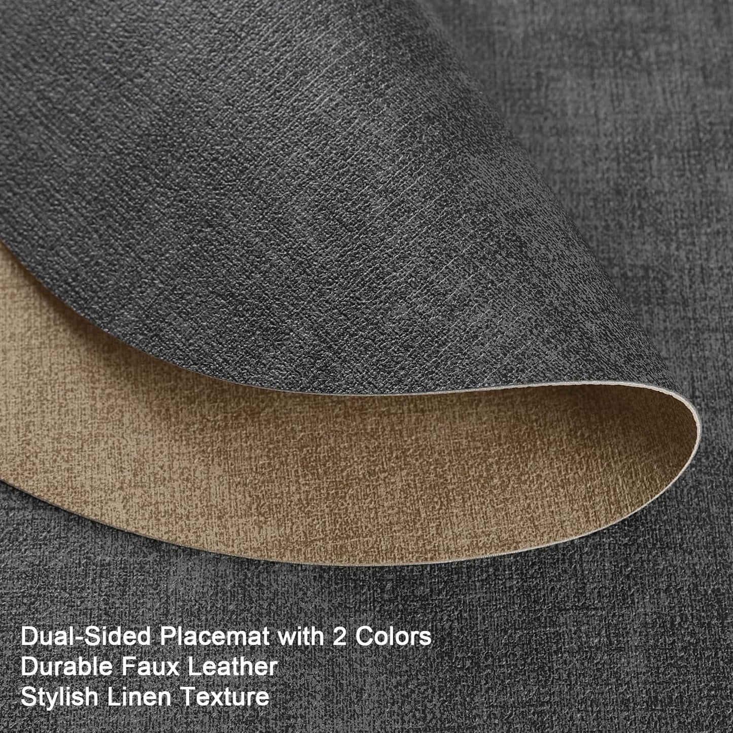 Myir JUN Round Dual-Sided Placemats, Faux Leather Set of 4 for Indoor and Outdoor Dining Tables, Non-Slip Washable Table Mats (Gray Beige)