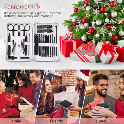 Manicure Set, Jubolion 19pcs Stainless Steel Professional Nail Clippers Pedicure Set with Black Leather Storage Case, Portable Grooming Kit for Travel or Home, Perfect Gifts Women and Men (Black)