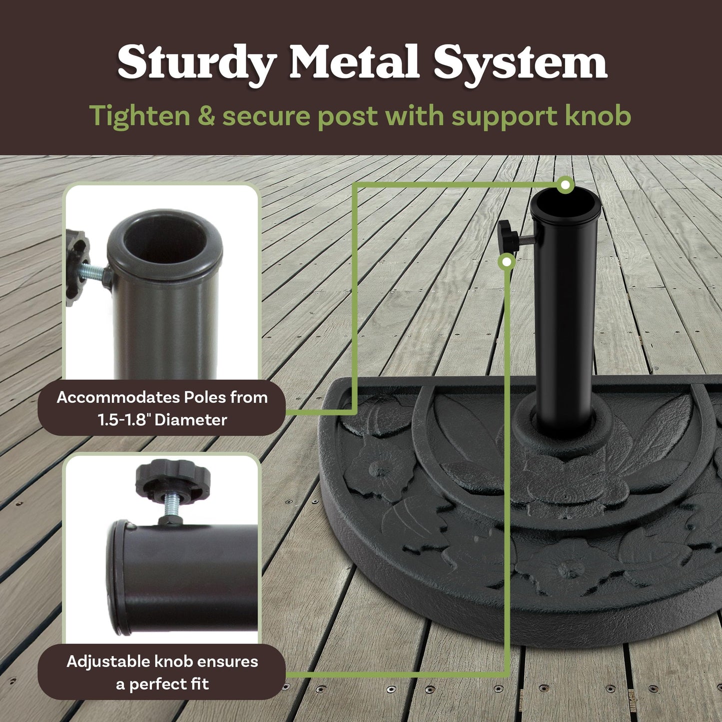 Half Round Umbrella Base - 20lb Weighted Semicircle Freestanding Resin and Concrete Umbrella Stand for Outdoor Use by Pure Garden (Black)