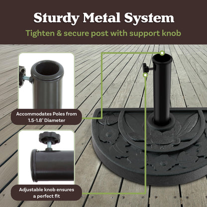 Half Round Umbrella Base - 20lb Weighted Semicircle Freestanding Resin and Concrete Umbrella Stand for Outdoor Use by Pure Garden (Black)