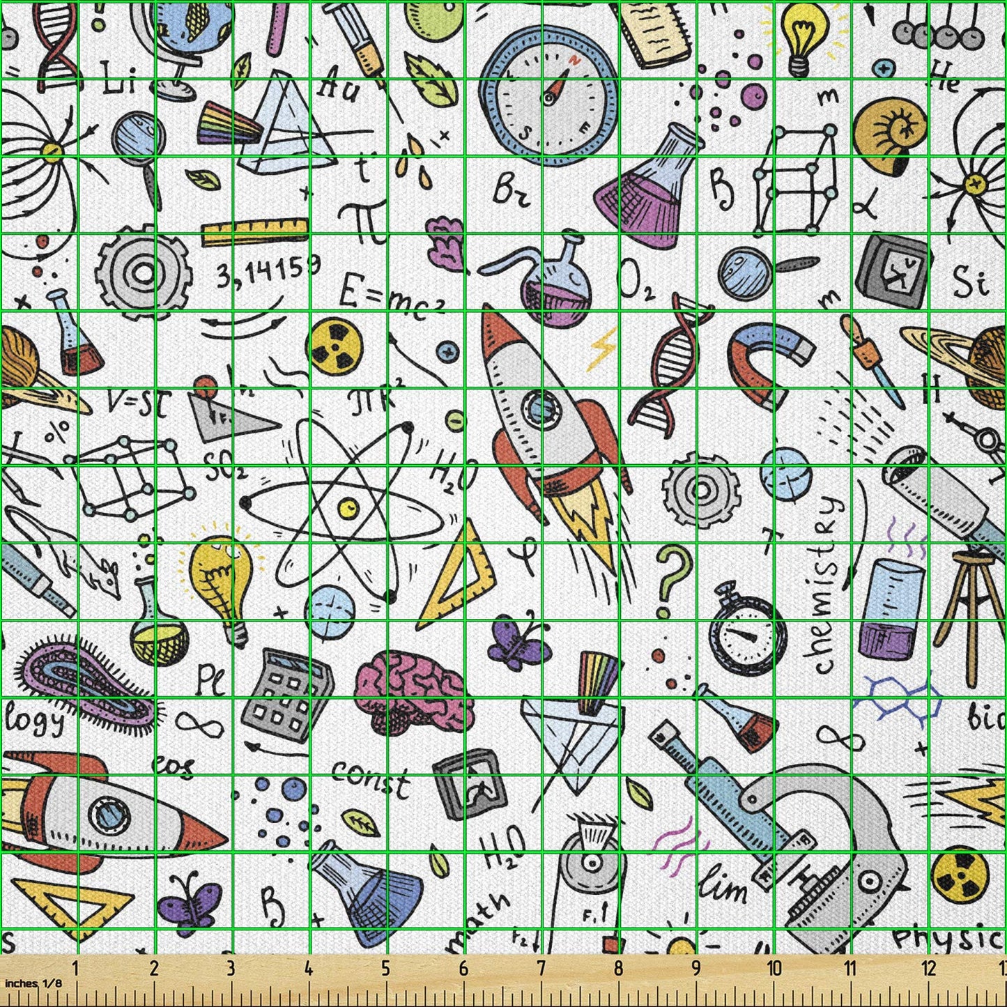 Ambesonne Educational Fabric by The Yard, Science School Pattern Formulas Laboratory Elements Physics Mathematics, Stretch Knit Fabric for Clothing Sewing and Arts Crafts, 1 Yard, White Grey