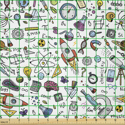 Ambesonne Educational Fabric by The Yard, Science School Pattern Formulas Laboratory Elements Physics Mathematics, Stretch Knit Fabric for Clothing Sewing and Arts Crafts, 1 Yard, White Grey