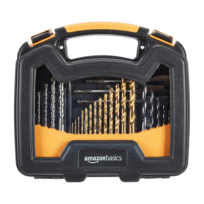 Amazon Basics Drill & Driver Multi Bit Set, Alloy Steel Wood Straight Drill Bits, for Metal, Wood, Plastic, Masonry, with Storage Case, 100-Piece
