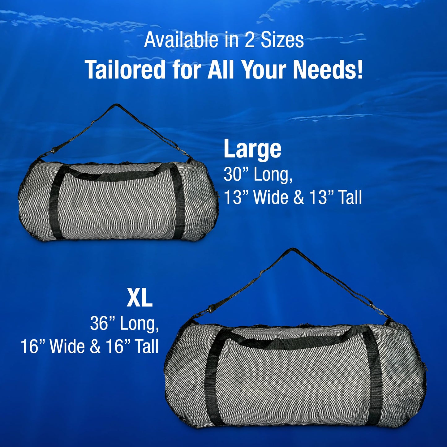 Kraken Aquatics Mesh Duffle Bag with Shoulder Strap | Large Dive Bag for Scuba Diving Gear, Snorkeling, Freediving, Spearfishing, Swimming & Beach | Heavy-Duty Mesh Duffel Bag for Quick Drying | XL