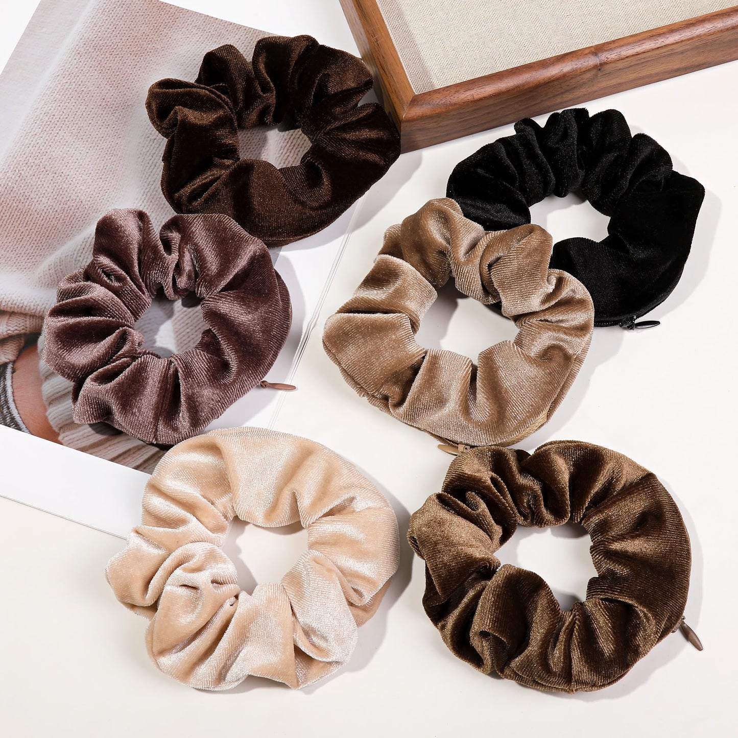 Pocket Scrunchies Hair Ties with Hidden Zipper Stash Scrunchy Ponytail Holder