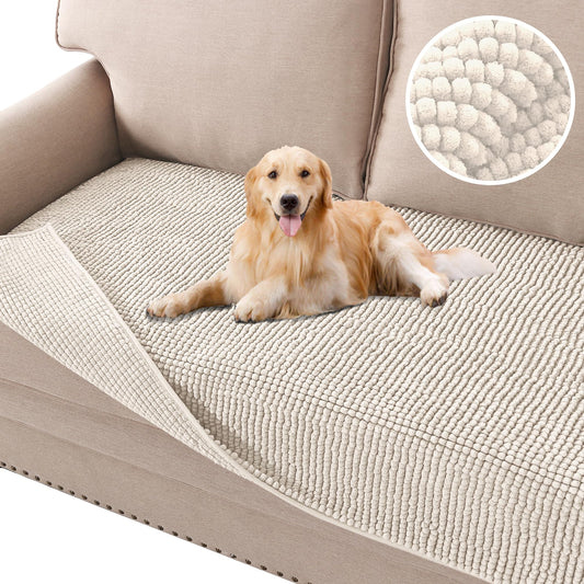 H.VERSAILTEX Plush Chenille Dog Bed Cover Thick Soft Sofa Cover for 3 Cushion Couch Anti Slip Couch Cover Furniture Protector for Dog, Pet, Cat (35" x 74", Ivory)