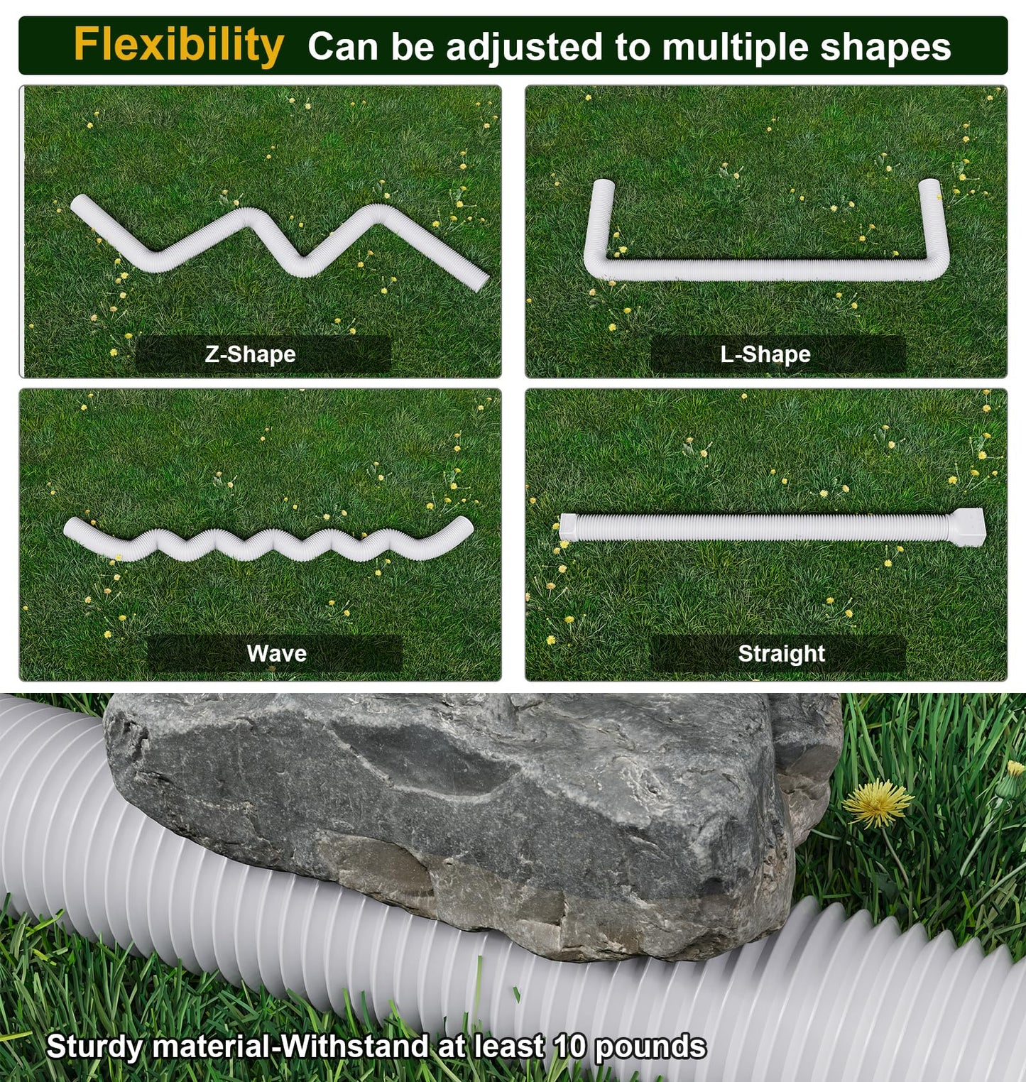 Ogutter Rain Gutter Downspout Extensions, Downspout Extender for Rainwater Drainage Flexible, Down Spout Drain Extension Pipe and Extendable from 21 to 66 Inches (2 Pack, White)