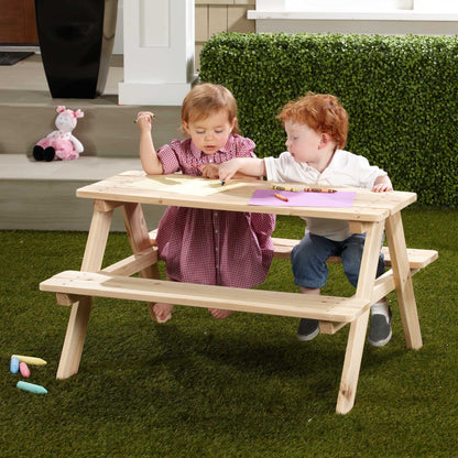 Merry Garden Kids Wooden Picnic Bench Outdoor Patio Dining Table, 37 x 10.8 x 4.9, Brown