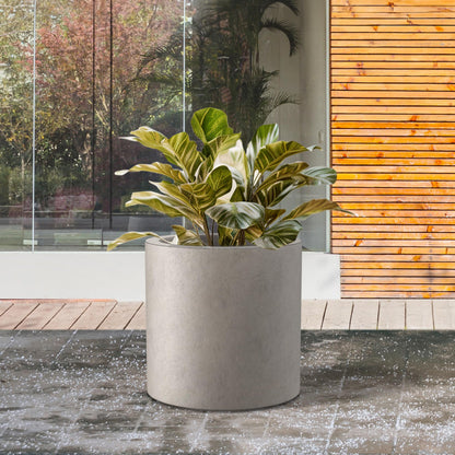 Kante 12.6" Dia Round Concrete Planter, Modern Style Large Cylindrical Plant Pot with Drainage Hole and Rubber Plug for Indoor Outdoor Patio, Weathered Concrete