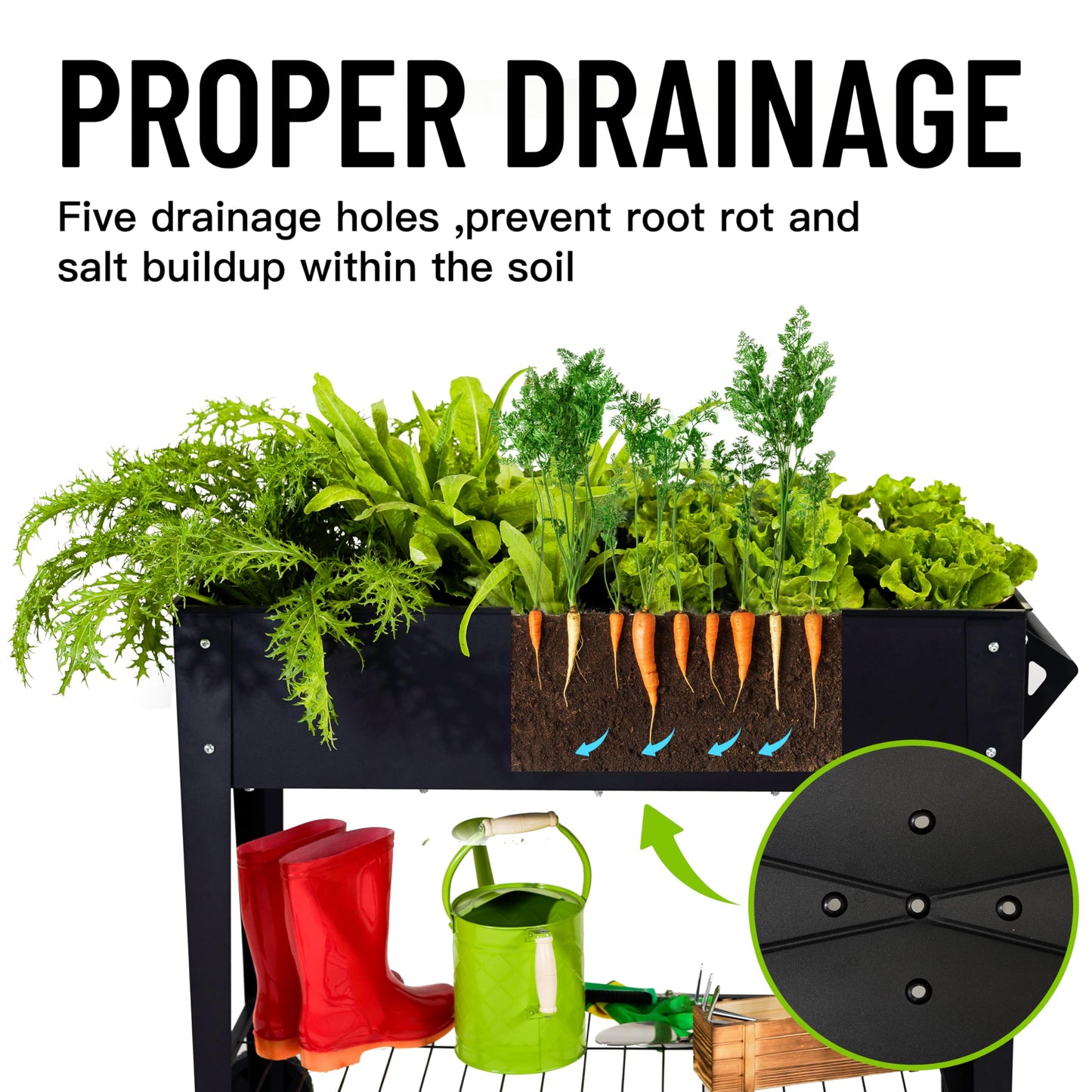 LEETOLLA Elevate 32" Tall Raised Garden Bed Outdoor with Wheels & Shelf for Mobility, 400LBS Capacity, Anti-Rust Steel Planter Box for Vegetables/Herbs, Patio-Balcony-Backyard