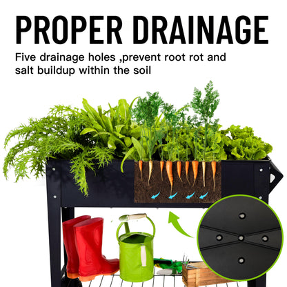 LEETOLLA Elevate 32" Tall Raised Garden Bed Outdoor with Wheels & Shelf for Mobility, 400LBS Capacity, Anti-Rust Steel Planter Box for Vegetables/Herbs, Patio-Balcony-Backyard