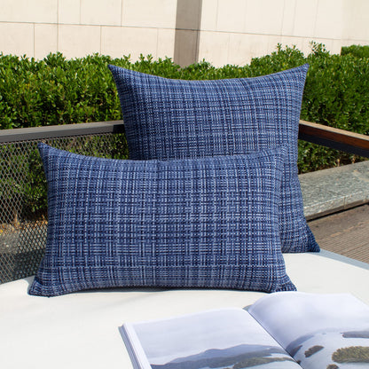 Kevin Textile Pack of 2 Decorative Outdoor Waterproof Throw Pillow Covers Stripe Square Pillowcases Modern Cushion Cases for Patio Couch Bench 20 x 20 Inch Navy Blue