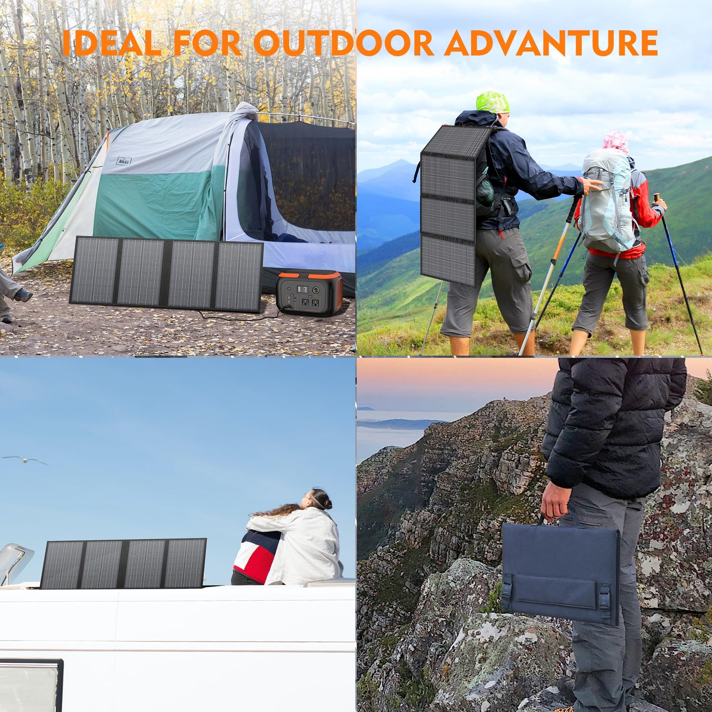 60W Solar Panel for Portable Power Station, Foldable Solar Panel with 12-18V DC Output/USB QC3.0/USB C(10 Changeable DC Adapters), Portable Solar Panels for Camping, Home, Travel, Rv