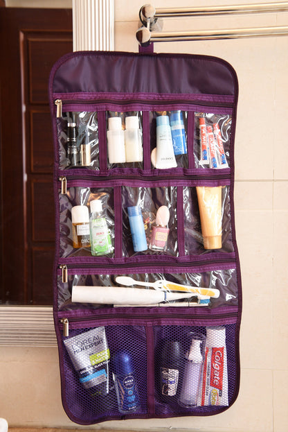 Freegrace Premium Hanging Toiletry Travel Bag - Cosmetic, Jewelry, Toiletry & Accessory Storage Organizer Bag, Large Size, Various Compartments (Purple)