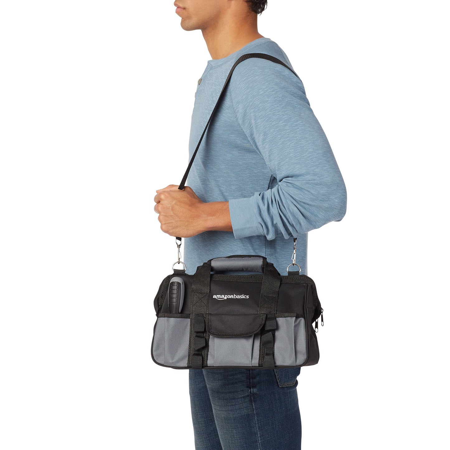 Amazon Basics 65 Piece Home Basic Repair Tool Kit Set With Bag, Silver, Black