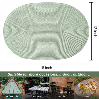 AHHFSMEI Placemats Set of 6 for Dining Table Washable Woven Vinyl Non-Slip 18x12 inches Placemat Heat-Resistant Durable Table Mats for Dining Table Easy to Clean (Sage Green, 6)