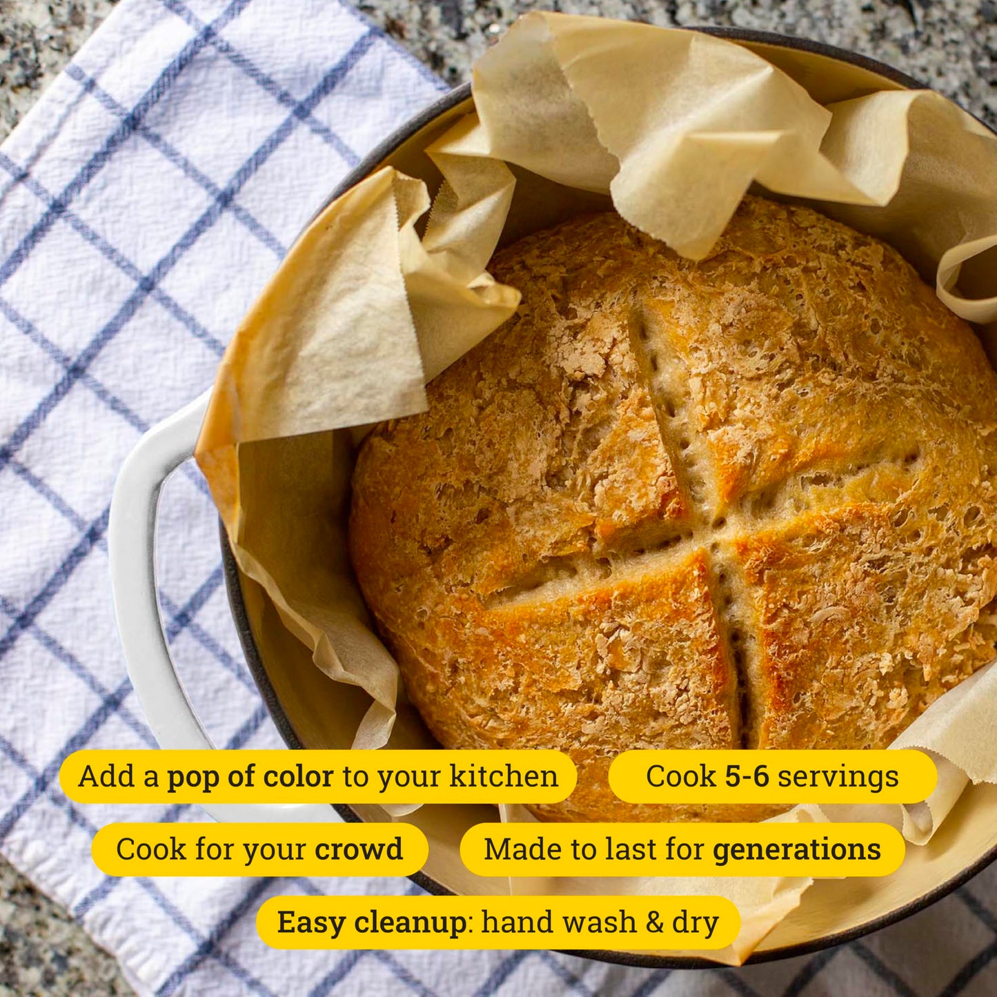 Lodge 6 Quart Enameled Cast Iron Dutch Oven with Lid – Dual Handles, Oven Safe up to 500°F, Stovetop Compatible – Marinate, Cook, Bake, Refrigerate & Serve – Oyster White