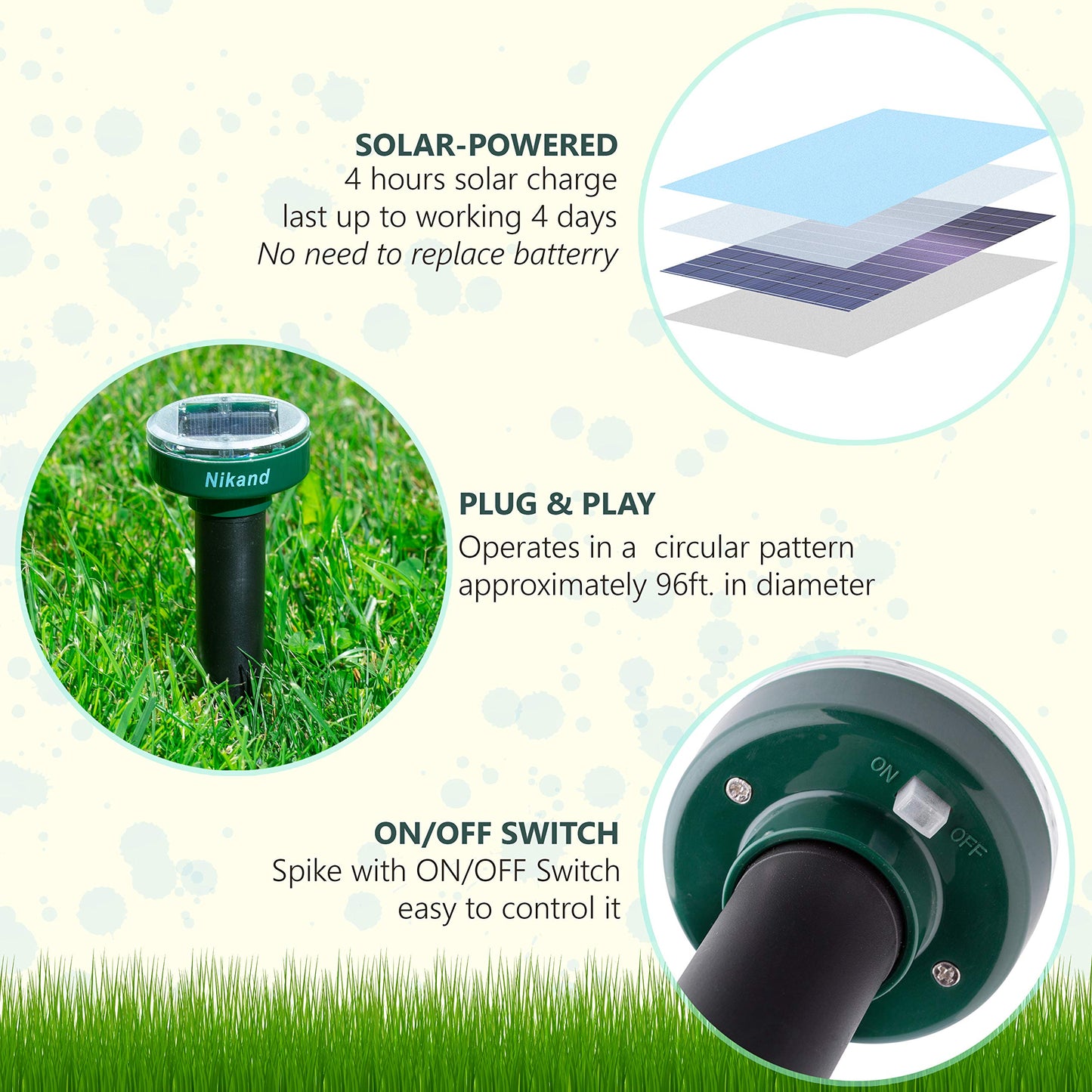 Gopher Repellent Ultrasonic Solar Powered - Mole Repellent Stakes Outdoor Pet Safe - Groundhog Repeller Snake Rodent Gopher Spikes Chaser - Sonic Mole Deterrent Devices (2)
