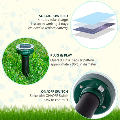 Gopher Repellent Ultrasonic Solar Powered - Mole Repellent Stakes Outdoor Pet Safe - Groundhog Repeller Snake Rodent Gopher Spikes Chaser - Sonic Mole Deterrent Devices (2)