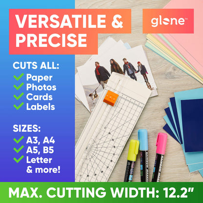 Glone 12 inch Paper Trimmer, A4 Size Paper Cutter with Automatic Security Safeguard for Coupon, Craft Paper and Photos (Off White)