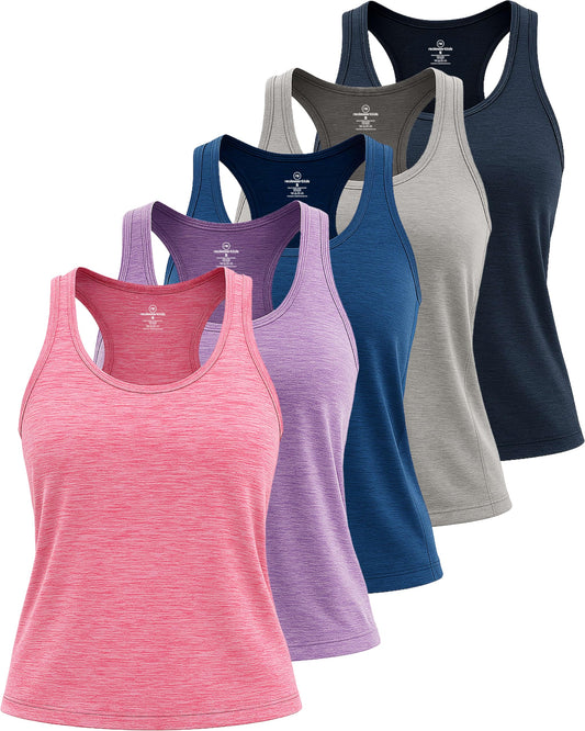 5 Pack: Womens Quick Dry Fit Ladies Tops Blouse Tee Athletic Yoga Workout Running Gym Active Tees Exercise Women Racerback Sleeveless Flowy Fitness Loose Fit Moisture Wicking Tank Top - Set 7,M