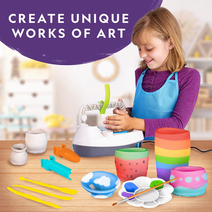 NATIONAL GEOGRAPHIC Pottery Wheel for Kids – Complete Pottery Kit for Beginners, Plug-in Motor, 2 lbs. Air Dry Clay, Sculpting Clay Tools, Apron & More, Patented Design, Craft Kit (Amazon Exclusive)