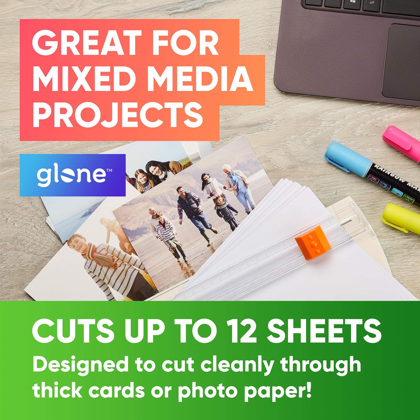 Glone 12 inch Paper Trimmer, A4 Size Paper Cutter with Automatic Security Safeguard for Coupon, Craft Paper and Photos (Off White)