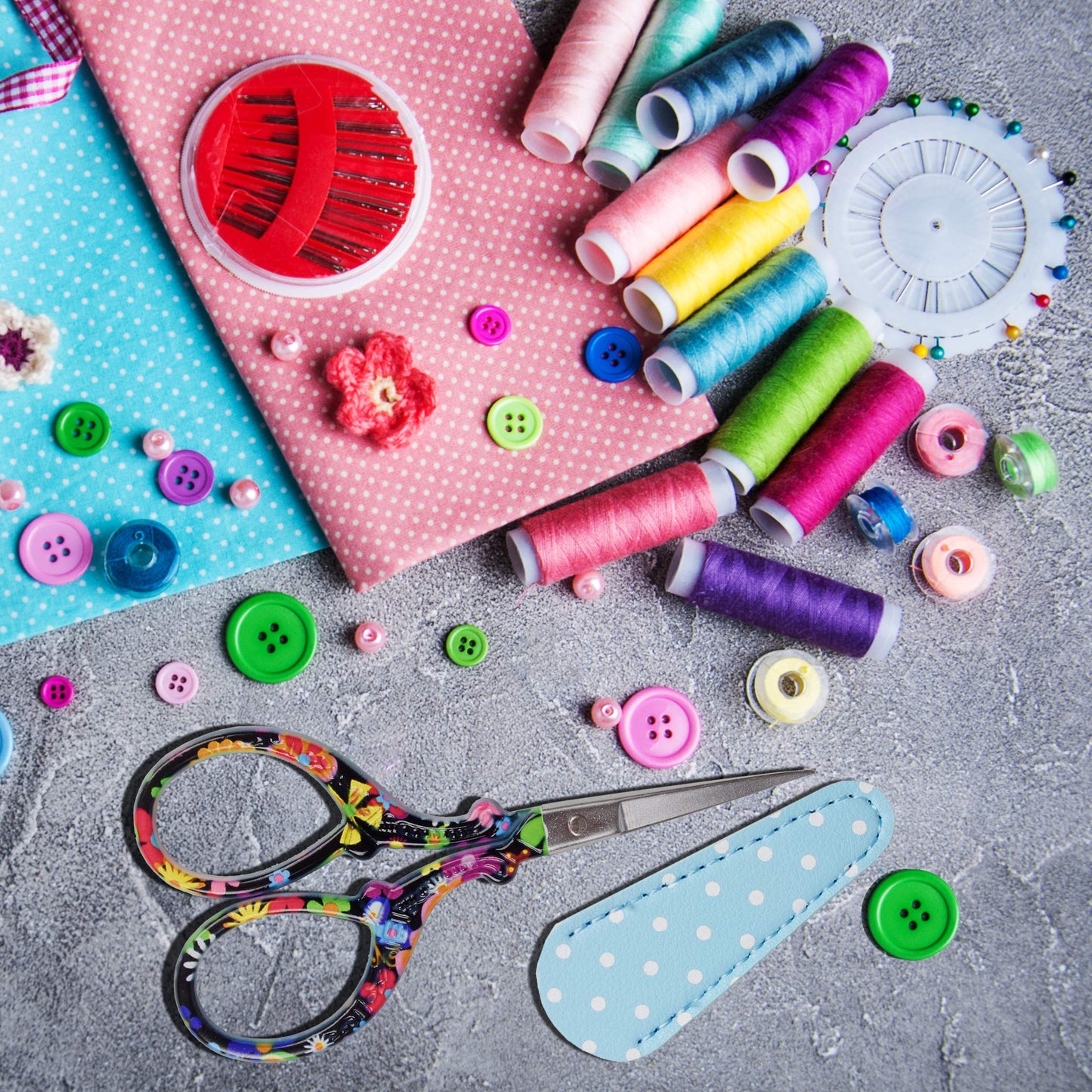 Hisuper Sewing scissors sharp scissors Embroidery Scissors Crafting Threading Scissors with Leather Scissors Cover for Needlework Craft Art Work Manual Sewing Handicraft DIY Tool Black Flower