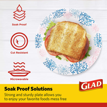 Glad Round Disposable Paper Plates for All Occasions | Soak Proof, Cut Proof, Microwaveable Heavy Duty Disposable Plates | 8.5" Diameter, 50 Count Bulk Paper Plates