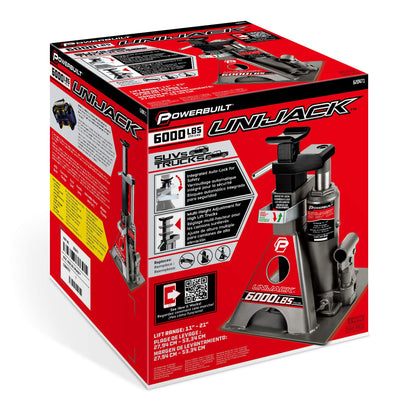 Powerbuilt 3 Ton, Bottle Jack and Jack Stands in One, 6000 Pound Capacity, All-in-One Car Lift, Heavy Duty Vehicle Unijack, Wide Base, 620471