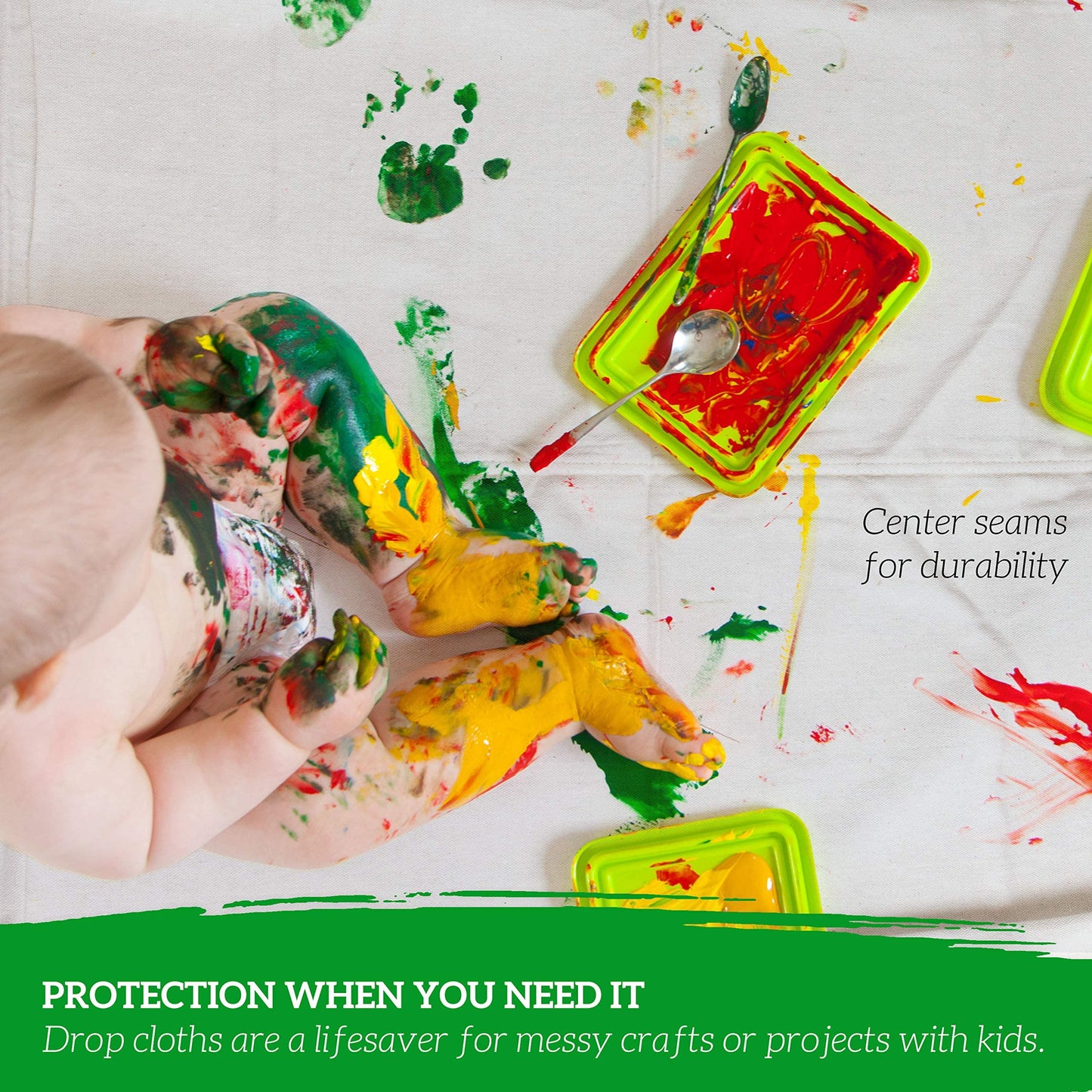 GREEN LIFESTYLE All Purpose Canvas Drop Cloths - Drop Cloth for Painting, Floor Cover, Heavy Duty Protection for Furniture & Surfaces, Reusable Painters Canvas Tarp for Renovation & Home (4x12)