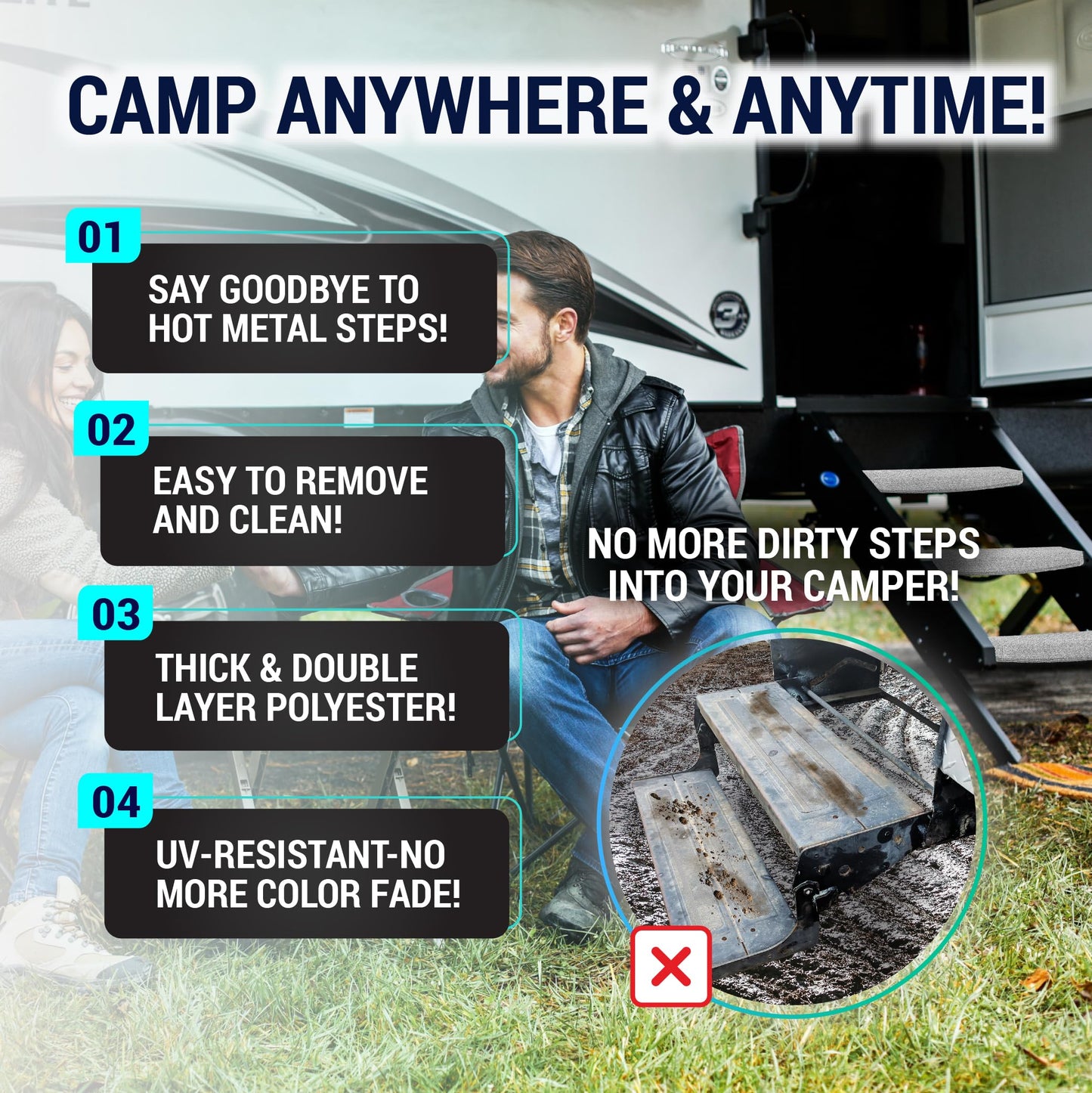 LATCH.IT RV Step Covers 3 Pack | 18" Wide Camper Step Covers | Gray RV Stair Covers | RV Step Carpet Fits 8-11" Deep RV Stairs | RV Stair Carpet | RV Step Cover | Keep Your RV Clean w/Our RV Step Rug