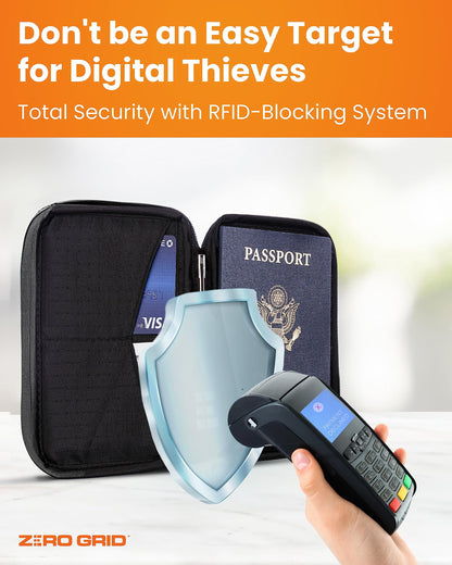 Passport Holder & Travel Wallet with RFID Blocking - Premium Document Organizer Case for Men and Women - Holds Passports, Cards, Tickets, ID, Cash - Compact Zippered Wallet - Midnight