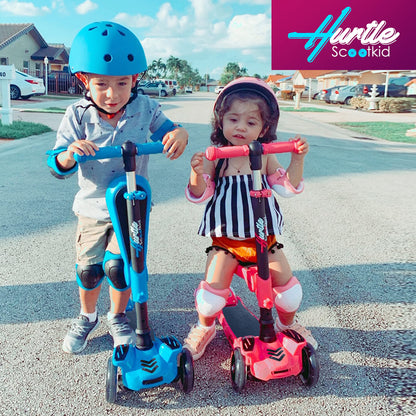 Hurtle Kids Scooter - Child Toddler Kick Scooter Toy with Foldable Seat - 3 Wheel Scooter with Adjustable Height, Anti-Slip Deck, Flashing Wheel Lights, for Boys/Girls 1-12 Year Old, Purple
